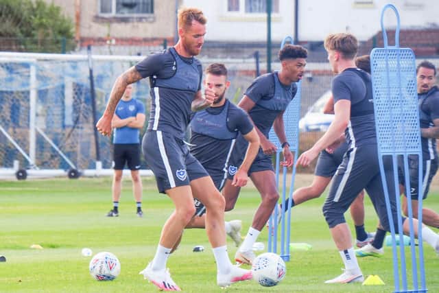 Tom Naylor trains with his Pompey team-mates as they prepare for the new season. Picture: Habibur Rahman