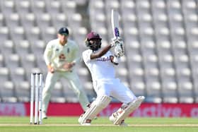 Jermaine Blackwood on his way to 95 as the West Indies defeated England by four wickets at Hampshire's Ageas Bowl. Photo by Dan Mullan/Getty Images for ECB.