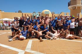 'Everywhere we go...' These Pompey fans would have been making plenty of noise as they got together in Spain this week. Picture: @peanut_Fletch95