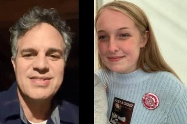 Hulk actor Mark Ruffalo in his video message to Portsmouth teenager Sian Reeds (right) who has a terminal brain tumour