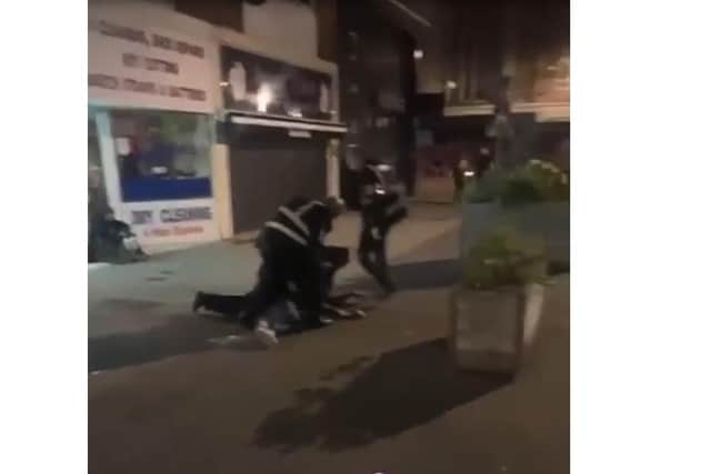 A still from the video that has circulated on social media. Police say a 28-year-old man was assaulted. Picture used under fair dealing copyright law.