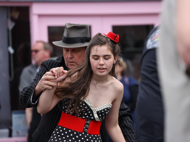 Residents of Denmead dancing in the streets - or at least what is usually the car park - on Saturday