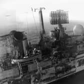 HMS Sheffield, damaged by an Exocet missile attack near the Falkland Islands during the Falklands War, May 1982. Twenty people lost their lives in the incident and the ship later sank in the South Atlantic Picture: Martin Cleaver/Pool/Getty Images)