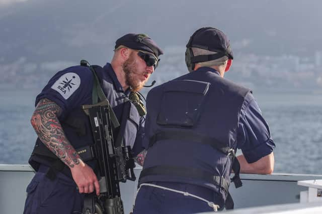 HMS Trent sailors pictured on the ship after a week of successfully operating with the Nato task group on Operation Sea Guardian.