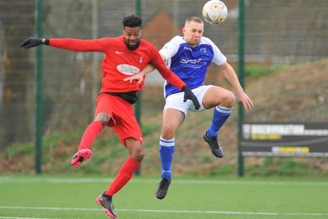 Denmead (blue/white) v Sway at Front Lawn. Picture: Martyn White