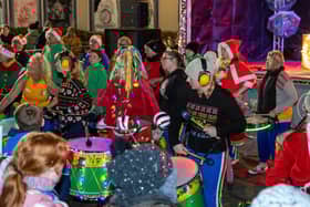 Big Noise Samba Band bring the noise in Gosport High Street. Picture: Mike Cooter (251123)