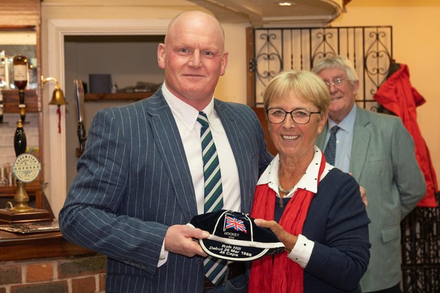 Rob Hill receives his GB cap from Sheila Monroe. Picture: Keith Woodland