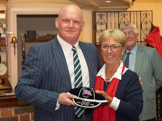 Rob Hill receives his GB cap from Sheila Monroe. Picture: Keith Woodland