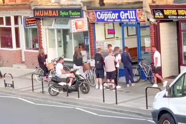 Residents have reported up to 20 young people breaking social distancing guidelines outside a kebab shop in Tangier Road, Baffins