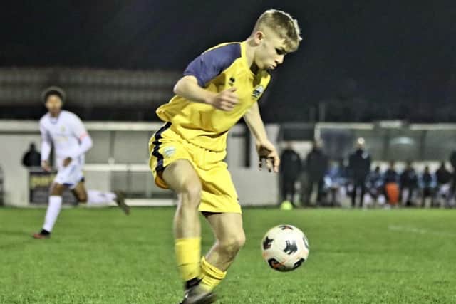 Gosport under-18s striker Dylan Holgate on the ball at Reading City. Picture: Tom Phillips