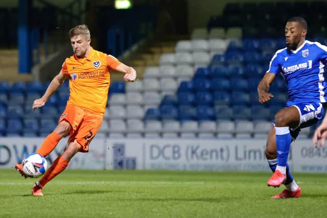 Michael Jacobs impressed Gaffer for a Day Will Hahn with his goal-scoring display in Pompey's 2-0 win at Gillingham. Picture: Nigel Keene/ProSportsImages