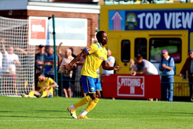 Sub Kyal Williams has just made it 4-1 with his first Gosport goal. Picture by Tom Phillips