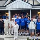 The Pompey XI, including John Mousinho and Rich Hughes, pictured with opposition Fareham & Crofton at their cricket match. Picture: Fareham & Crofton CC
