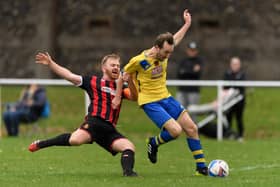 Connor Mansfield, right, scored both Meon Milton goals in their HPL Cup win over higher division Fleetlands.

Picture: Keith Woodland