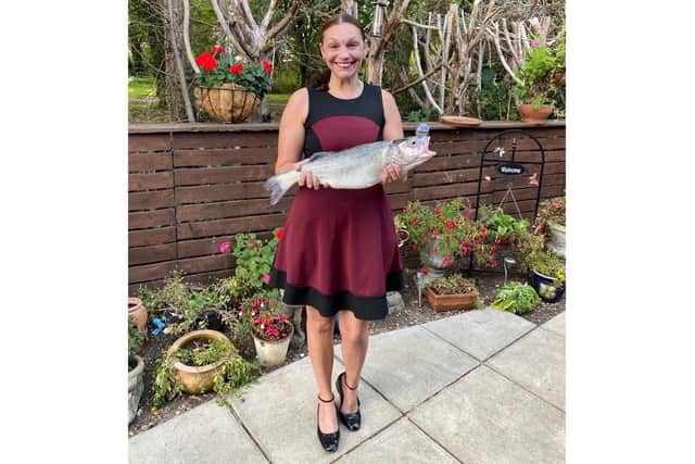 Stephanie Carpenter caught a large bass while out crabbing with her partner Andy Wilkinson and son Joseph Carpenter, 11