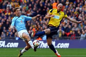 Lee Molyneaux, right, in action for Gosport during the 2013/14 FA Trophy final at Wembley