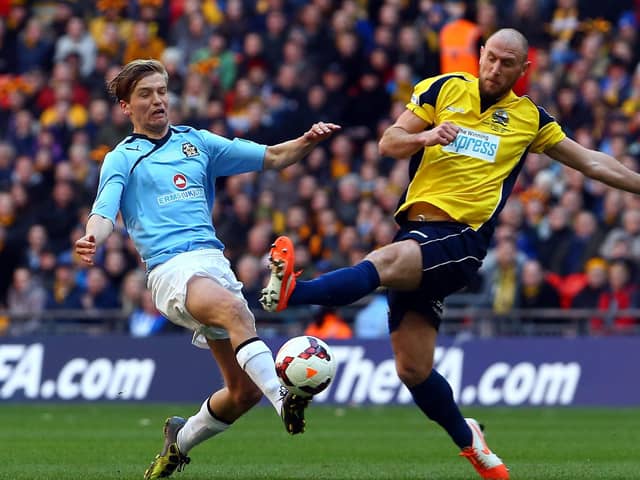 Lee Molyneaux, right, in action for Gosport during the 2013/14 FA Trophy final at Wembley