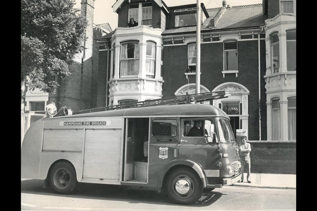 A fire engine outside 100, Victoria Road North after firemen had extinguished a fire in the basement in 1975. The News PP4713