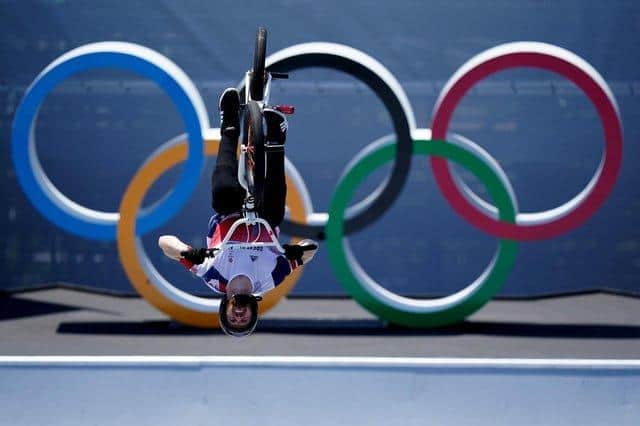 Declan Brooks during the Men's Cycling BMX Freestyle Final at the Ariake Urban Sports Park. Picture: Mike Egerton/PA Wire.