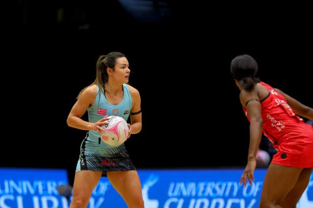 Yasmin Parsons, pictured in action for Surrey Storm during the Vitality Super League match against Saracens Mavericks, is full of praise for her sport's army of volunteer coaches. Pic: Ben Lumley.