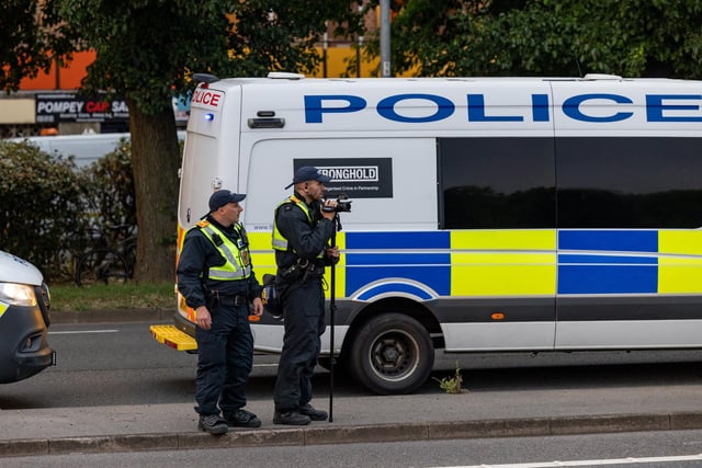Policing the Anti-immigration protest near the UK Border Agency Building in Portsmouth. Picture: Mike Cooter (070824)