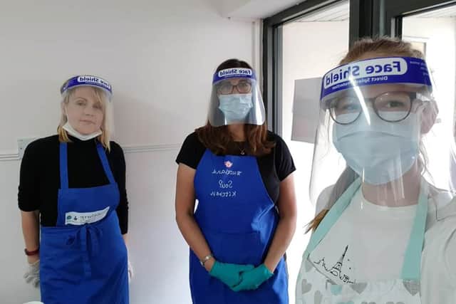 Volunteers at the Buckland Soup Kitchen using PPE supplied by Antony.
