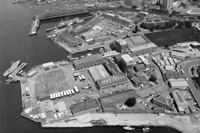 An aerial view of HMS Vernon, Portsmouth on October 5, 1981. The News PP4255