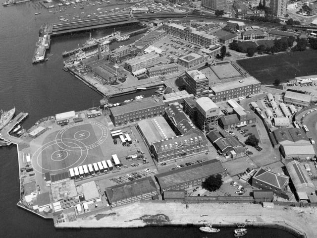 An aerial view of HMS Vernon, Portsmouth on October 5, 1981. The News PP4255