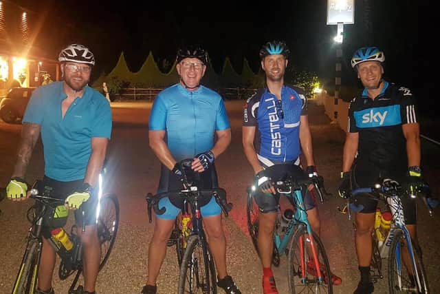 Philip Robertson, George 'Topsy' Turner, Mike Magill and Nick Slade training for their epic challenge overnight