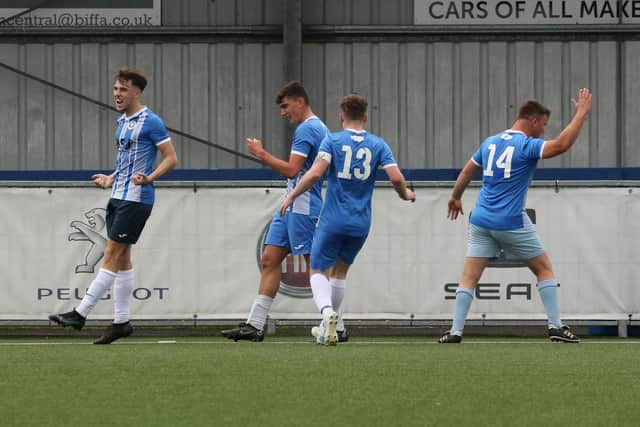 Shepherds Crook celebrate taking the lead. Picture by Kevin Shipp