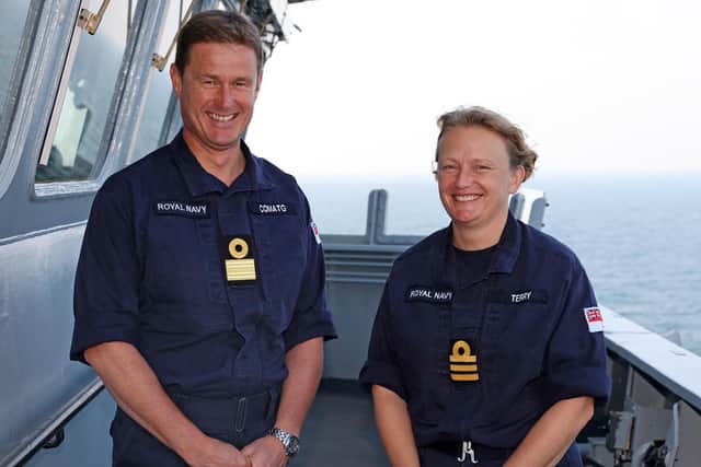Commodore Andrew Burns OBE with Commander Jude Terry OBE. Picture: LA(Phot) Ben Shread/Royal Navy