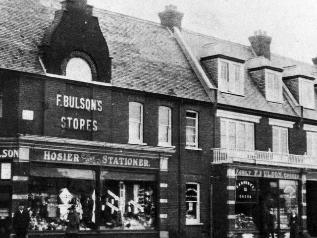 F. Bulson's Stores and Pleasure Retreat in High Street, Lee. Bulson's parade of shops was the closest Lee got to having a department store in its main street