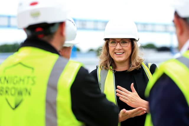 Penny Mordaunt MP for Portsmouth North - visiting the groundbreaking for the port's new terminal building.
Picture: Chris Moorhouse (jpns 230522-13)