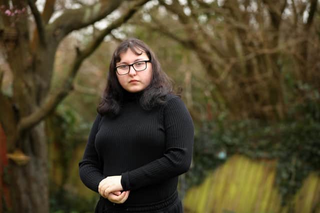 Trans woman Laila Holmes, 22, from Fareham is crowdfunding to pay for surgeries to help her feel more confident and safer in public. She is pictured in her mother's back garden in Fareham.
Picture: Chris Moorhouse (jpns 230222-15)