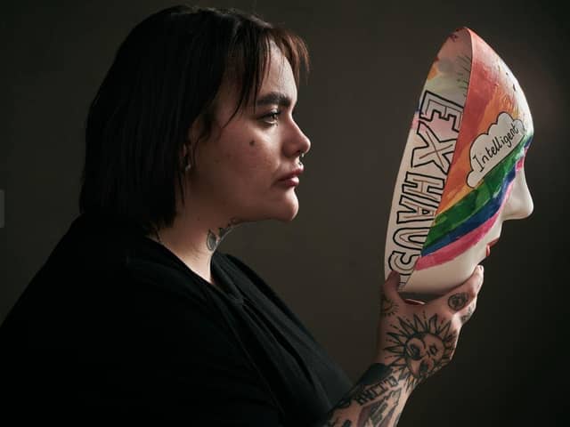 Lauren pictured unmasking as part of BACP ADHD campaign