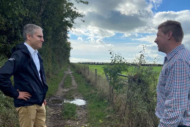 An image of Councillor Oppenheimer (left) with Richard Stiles, a new County Farm tenant at Upper Brownwich Farm near Fareham who is managing a 131-acre arable farm.