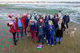 Stop Aquind protestors with Steve Pitt, council leader Gerald Vernon-Jackson, Cllr Lee Hunt, cllr Simon Bosher, and cllr Rob New as they celebrate near Lock Lake, Portsmouth. Picture: Habibur Rahman