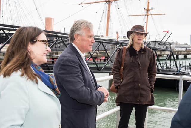 Minister for Digital & Culture, Caroline Dinenage (right), Peter Goodship from the Portsmouth Naval Trust and Eilish McGuinness from National Lottery Heritage Fund.

Photo by Chris Lopez.