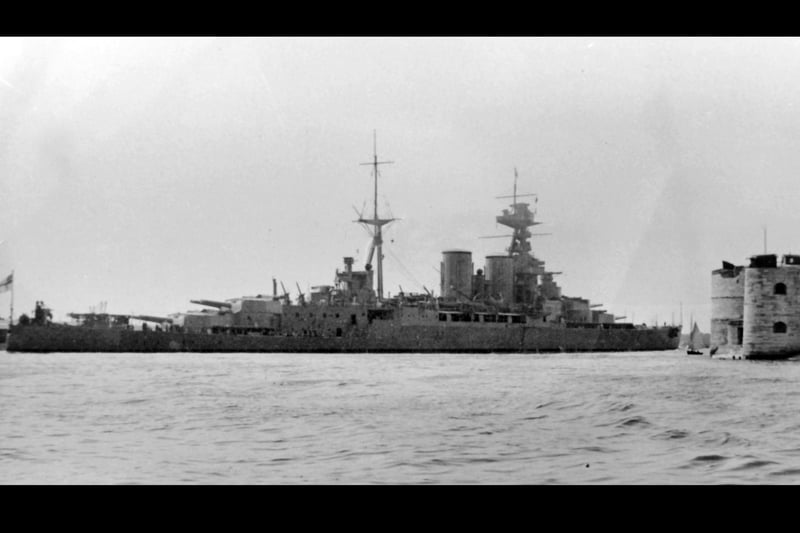The Iconic and much loved battlecruiser HMS Hood entering Portsmouth Harbour. It caused overwhelming sadness when she was sunk by the Bismark.