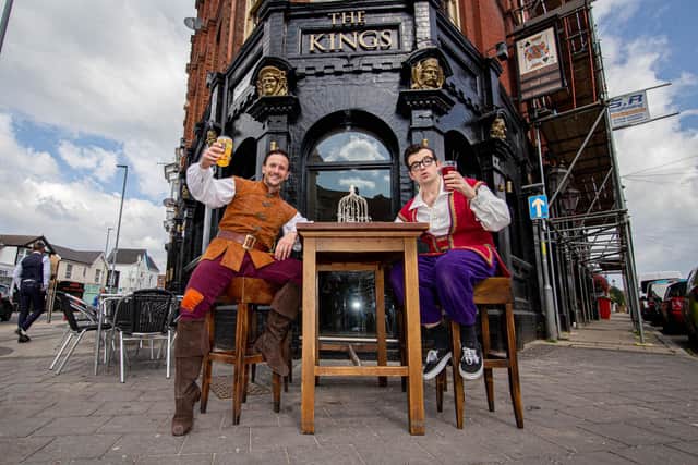 Dick Whittington and Silly Billy outside The Kings pub, Albert Road. Picture: Habibur Rahman