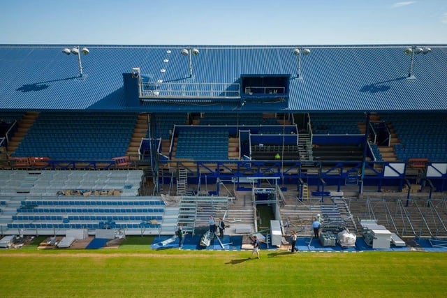 Work is well under way to make the South Stand a one-tiered structure.

Picture: Michael Woods / Solent Sky Services