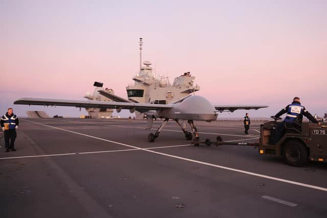 Pictured: Mojave aircraft is moved into position ready for the first trail on board a Queen Elizabeth Class Carrier.