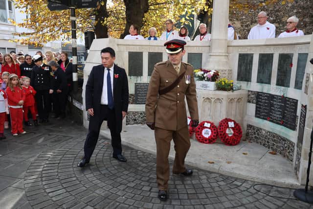 Havant MP Alan Mak at the town's war memorial Picture: Oliver Zee