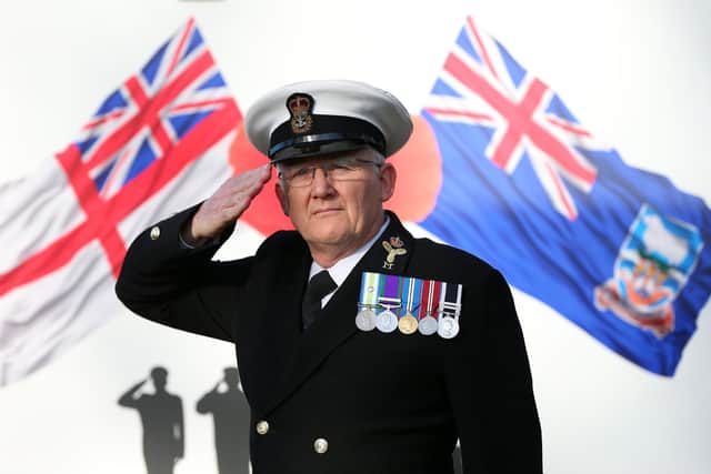 Chief Petty Officer Alan 'Sharkey' Ward is one of the navy's longest serving sailors and took part in the Falklands War. 
Picture: Chris Moorhouse (jpns 230222-08)