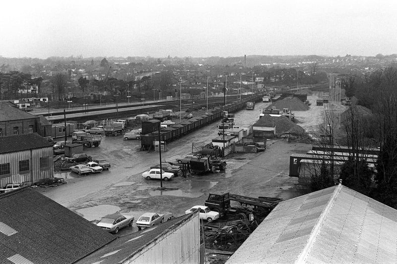 The gravel yard at Fareham railway station, the proposed expansion of which is causing concern among people living nearby. 28th March 1980. The News 800576-1
