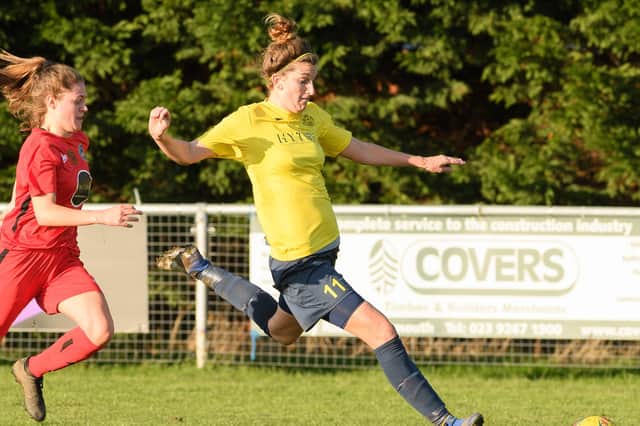 Kim Whitcombe fired in the opening goal in Moneyfields Women's crucial victory against Abingdon United. Picture: Keith Woodland (101119-302)