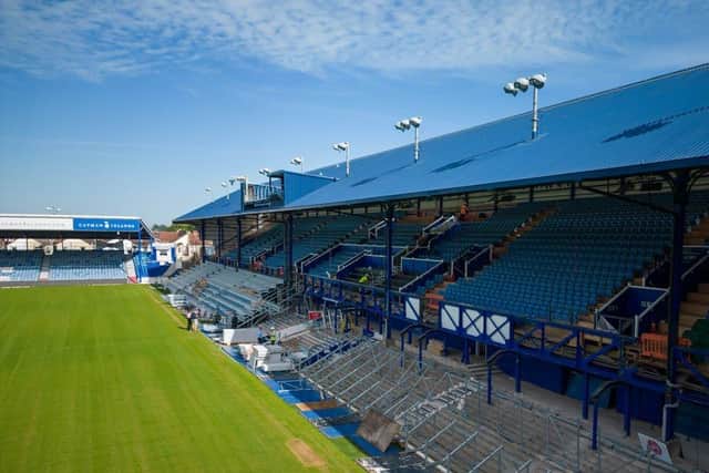 Work is continuing on the South Stand before attention turns to the Milton End from October. Picture: Michael Woods/Solent Sky Services
