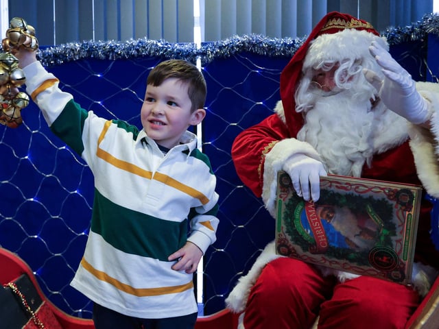 Joshua Hart, 4, meets Santa HTC Christmas Fayre 2024.  Picture: Chris  Moorhouse (161124-41)