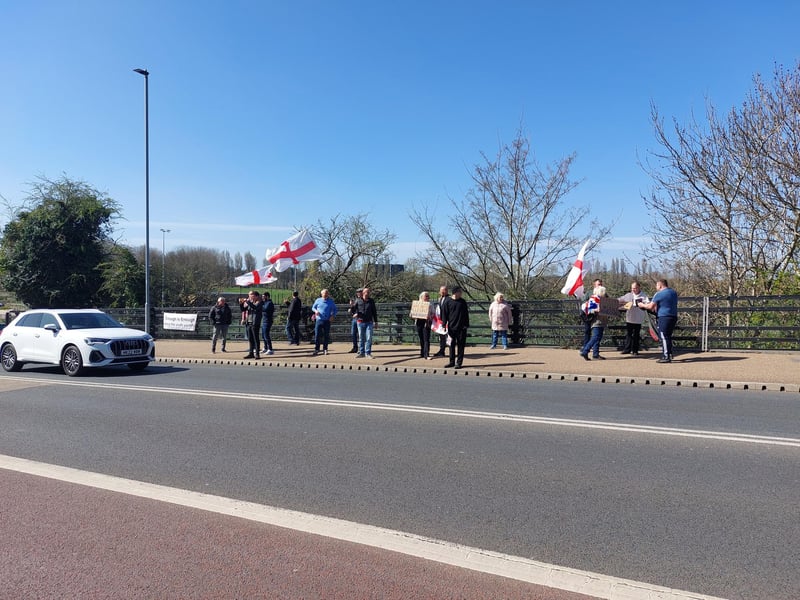 Illegal immigration protestors gathered outside Roebuck House in Cosham on Sunday, March 30.