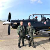 L to R: Tim and Paul after flying the Texan. Picture: Royal Navy..